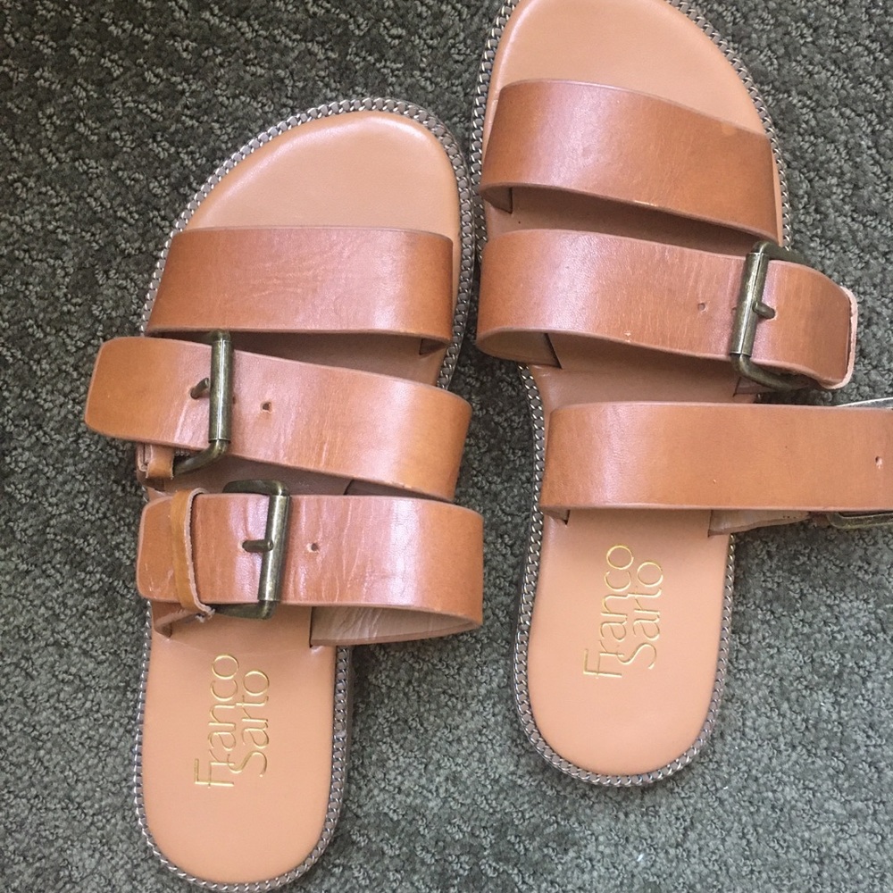 Brown ‘leather’ three strap sandals